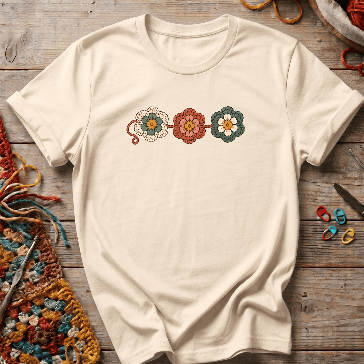 3 crocheted flowers T-Shirt